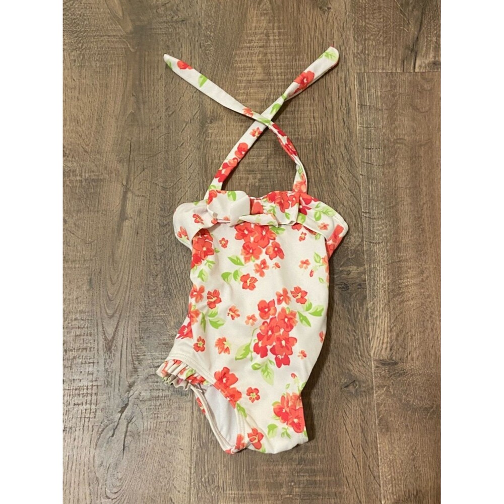 Baby Girl 6mo Swim Suit Floral Beach Tie Neck Ruffles - Picture 2 of 10